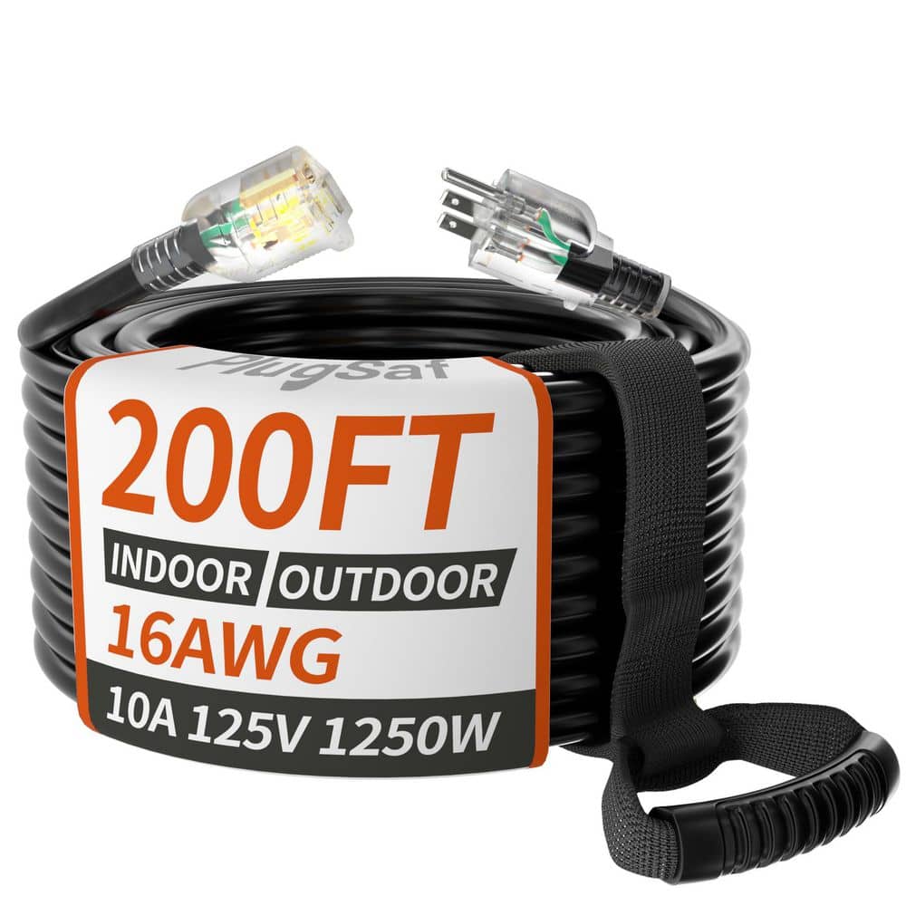200 ft. 16/3 Gauge Extension Cord Outdoor,10A 1250W 16AWG SJTW,Waterproof, 