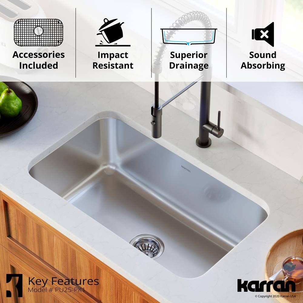 Karran 30'' Stainless Steel Single Bowl Undermount Kitchen Sink
