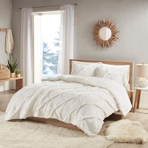 Kate Extra Warmth 3-piece Ivory Full/Queen Pintuck Sherpa Down Alternative Comforter Set