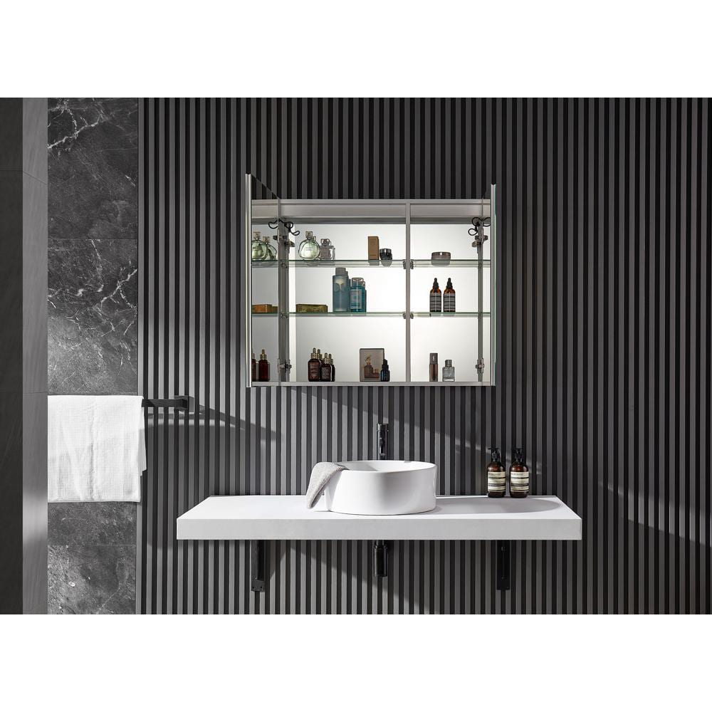 Ether 28" x 32" Frameless LED Mirror Aluminum Bathroom Cabinet