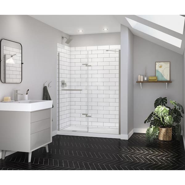 MAAX Reveal Sleek 59 in. W x 71.5 in. H Pivot Frameless Alcove Shower Door in Brushed Nickel