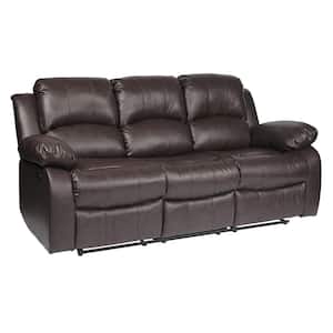 Bianca 83 in. W Straight Arm Faux Leather Rectangle Double Manual Reclining Sofa in Brown