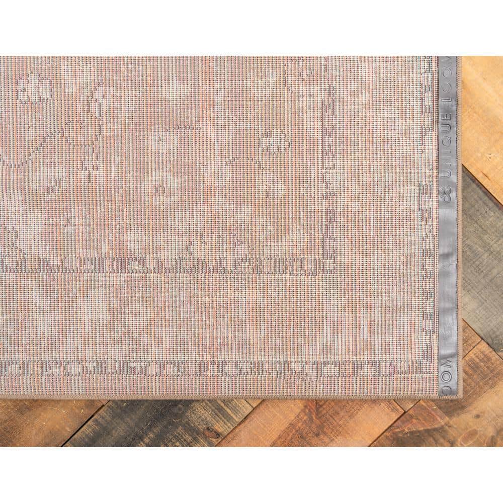 8' Square Light Brown Floral Synthetic Rug