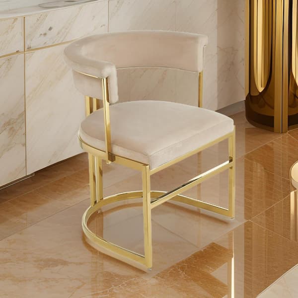 Benjara Beige and Gold Velvet Metal Frame Dining Chair