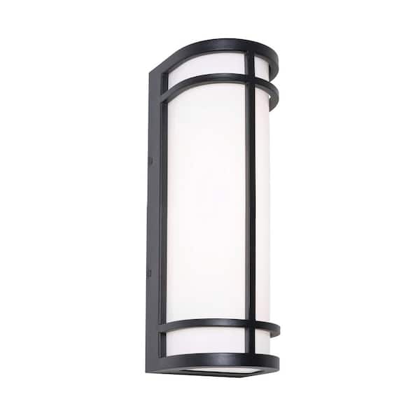 Crain 16 in. Black Outdoor Hardwired Cylinder Sconce with Integrated LED