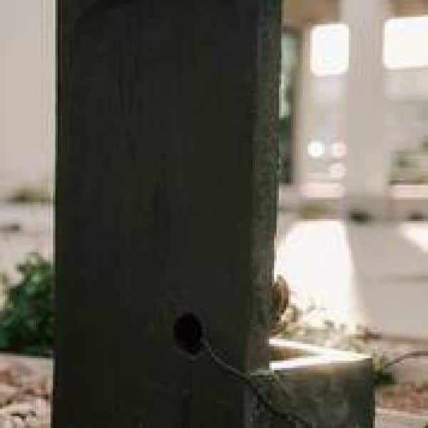 30 in. Tal, Bronze and Natural Grey Cascading Lotus Buddha Face Indoor Outdoor Zen Water Fountain with LED Light