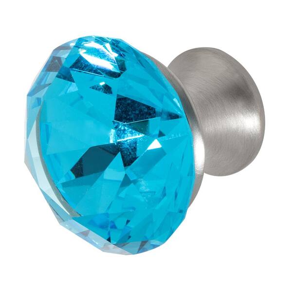 Wisdom Stone Nina 1-3/8 in. Satin Nickel with Aqua Blue Crystal Cabinet Knob