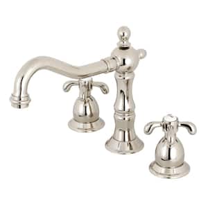 Victorian French Cross 8 in. Widespread 2-Handle Bathroom Faucet in Polished Nickel