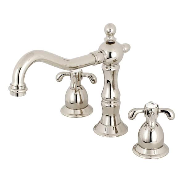 Kingston Brass Victorian French Cross 8 in. Widespread 2-Handle Bathroom Faucet in Polished Nickel