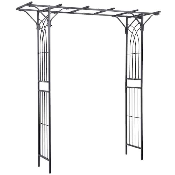 Sudzendf Black Metal Garden Trellis Arch with Durable Steel Tubing and Elegant Scrollwork