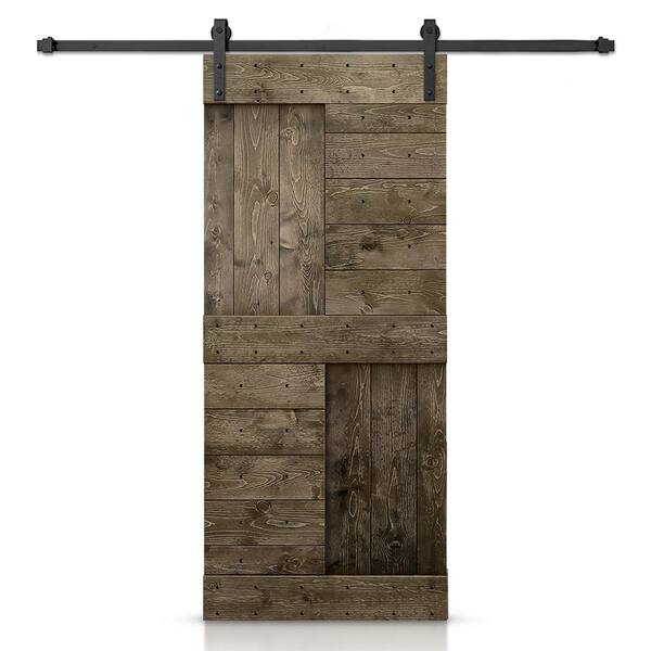 CALHOME 30 in. x 84 in. Espresso Stained DIY Knotty Pine Wood Interior Sliding Barn Door with Hardware Kit
