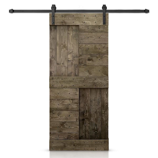 CALHOME 42 in. x 84 in. Espresso Stained DIY Knotty Pine Wood Interior Sliding Barn Door with Hardware Kit
