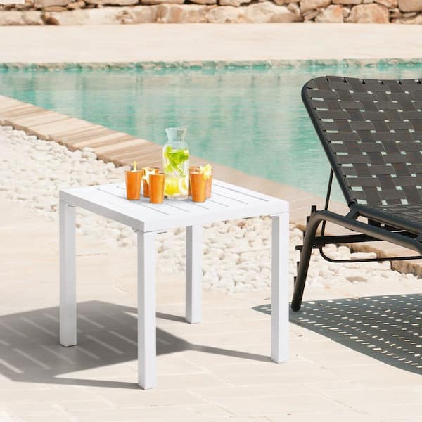 Pellebant Square Aluminum Outdoor Side Table in White