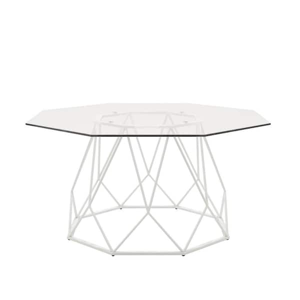Furniture Of America Mysen 36 In White High Gloss Octagon Glass Top Coffee Table Idf 4374wh C The Home Depot - 36 Inch Tall Side Table