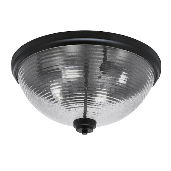 Unbranded Ashland 18 in. 4 Light Matte Black Flush Mount with Smoke Ribbed Glass Shade No Bulbs Included