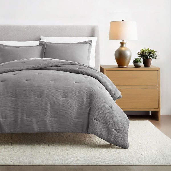 All-Season Down Alternative Fog Cloud Gauze Textured King Comforter Set