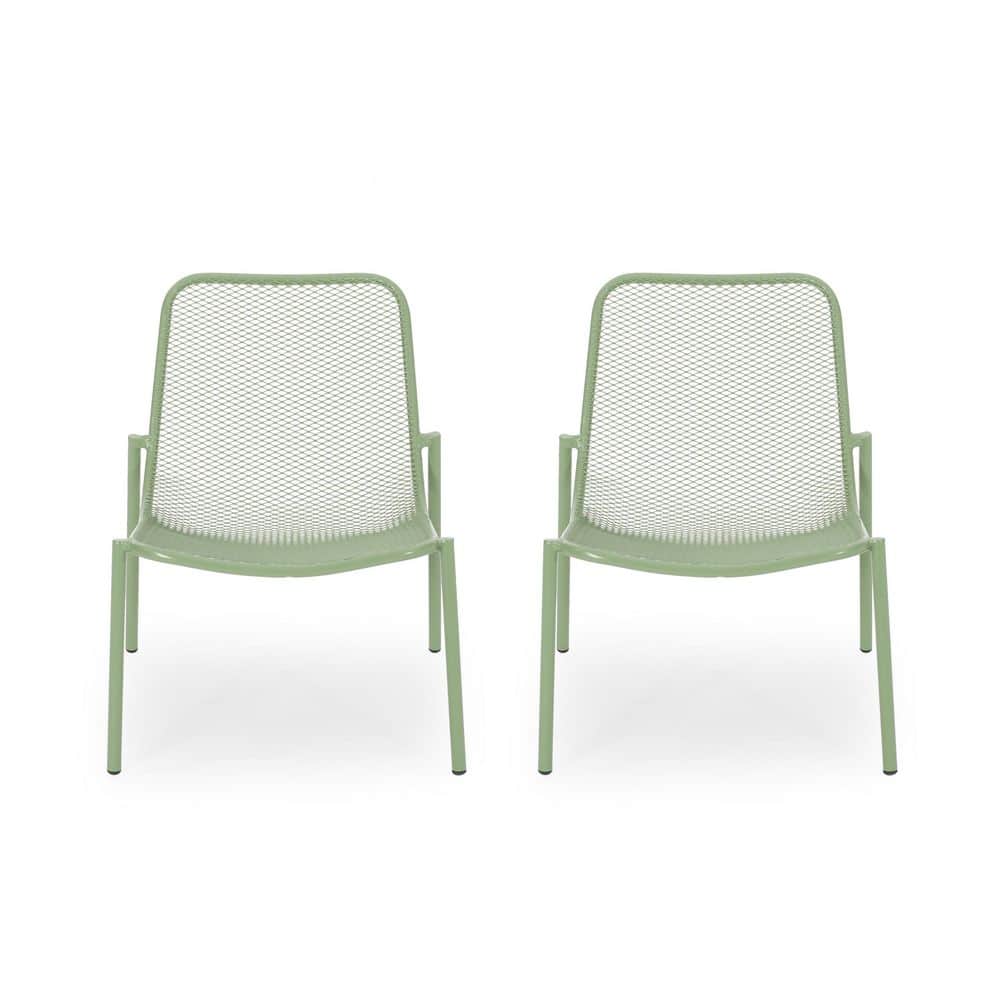 2-Piece Green Metal Sturdy Outdoor Lounge Chair with Breathable