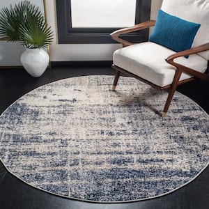 Adirondack Gold/Navy 6 ft. x 6 ft. Round Abstract Area Rug