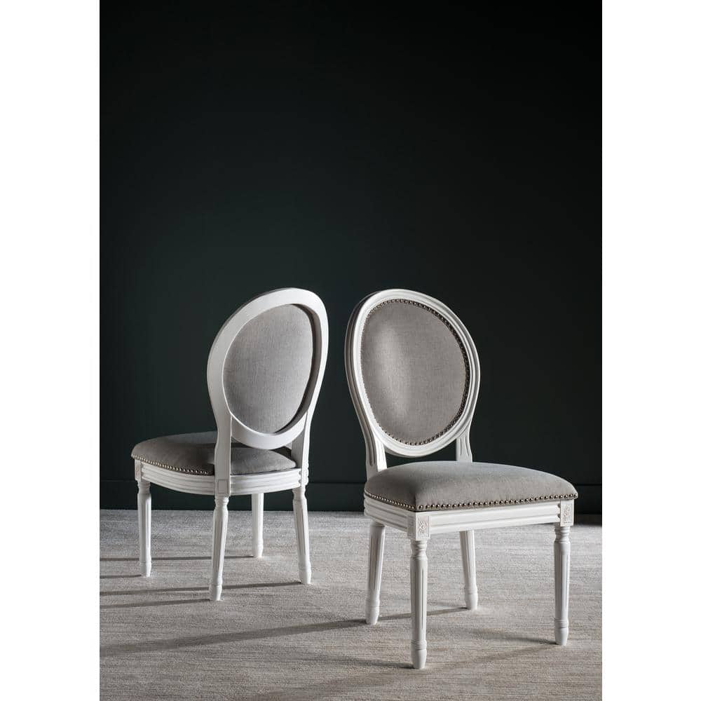 Provencal Elegance High-Back Linen Side Chair in Gray & White