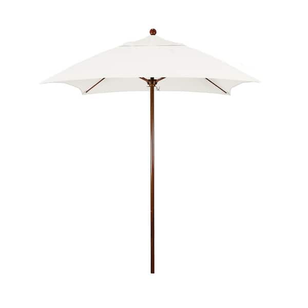 California Umbrella 6 ft. Woodgrain Aluminum Commercial Market Patio Umbrella Fiberglass Ribs and Push Lift in Natural Sunbrella