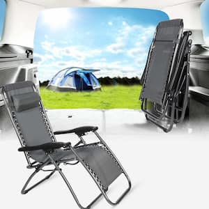 2-Set Zero Gravity Patio Adjustable Folding Reclining Chair with Pillow, Portable for Patio, Backyard, Poolside, Grey