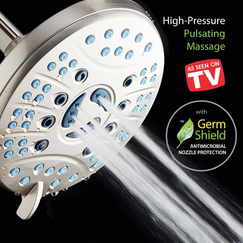 6-Setting Nickel Rainfall Shower Head with Anti-Clog Nozzles