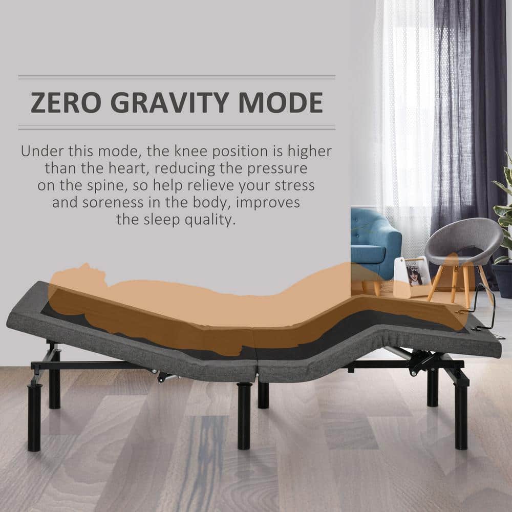 Twin XL Black Adjustable Metal Bed Frame with Upholstered Headboard