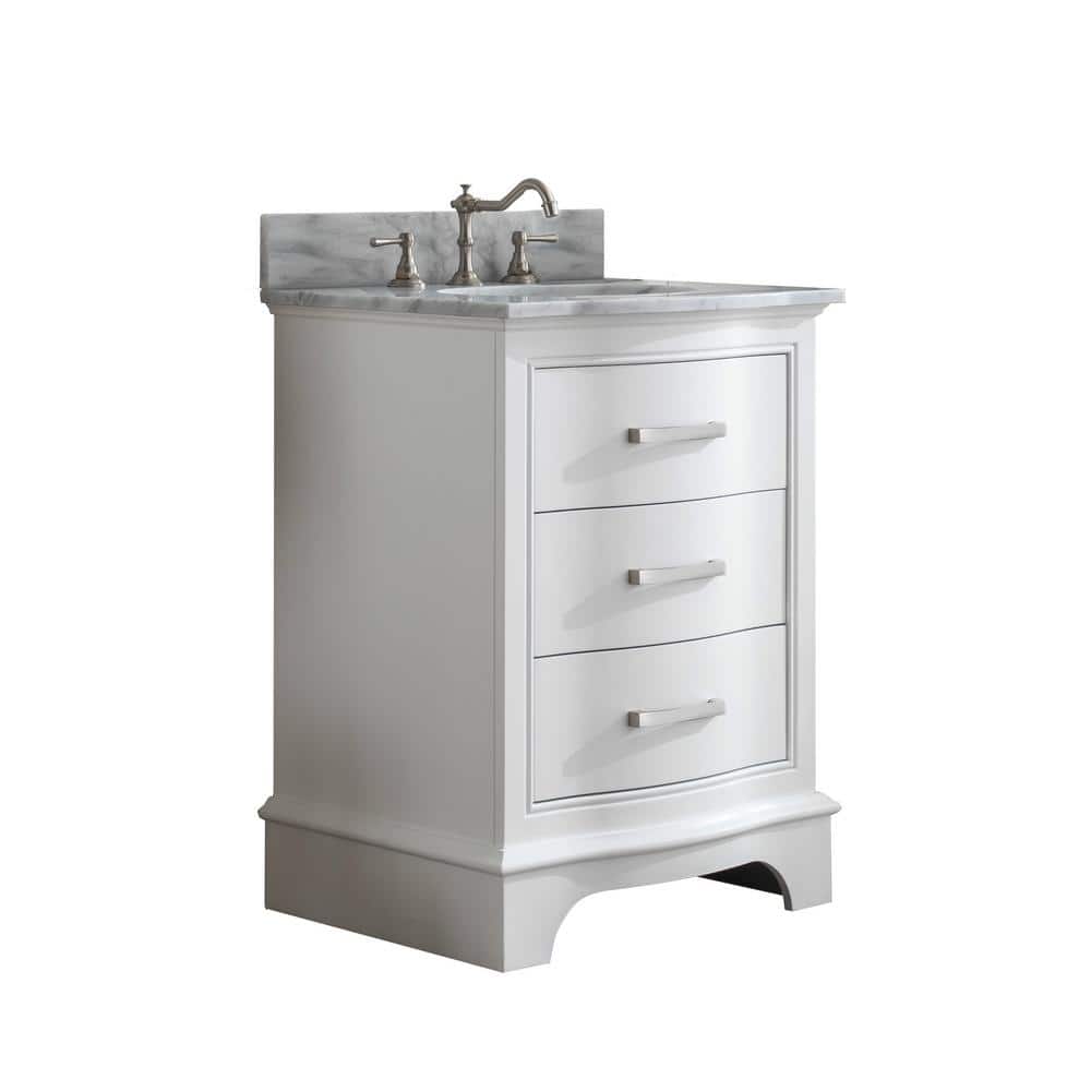 Monroe 24'' White Solid Wood Vanity with Carrara Marble Top