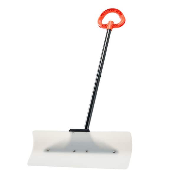 24 in. Wide Snow Pusher Shovel, 34.55 in. Handle Length for Easy Snow Removal, Metal Handle, Plastic Blade, Snow Shovel