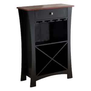 SignatureHome Finish Black Number of Shelves 1 Frame Material Wood Wine Rack Top Wood Dimensions: 25"W x 11"L x 37"H