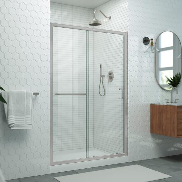 DreamLine Levantine 44-48 in. W. x 72 in. H Semi-Frameless Sliding Shower Door, Clear Glass in Brushed Nickel
