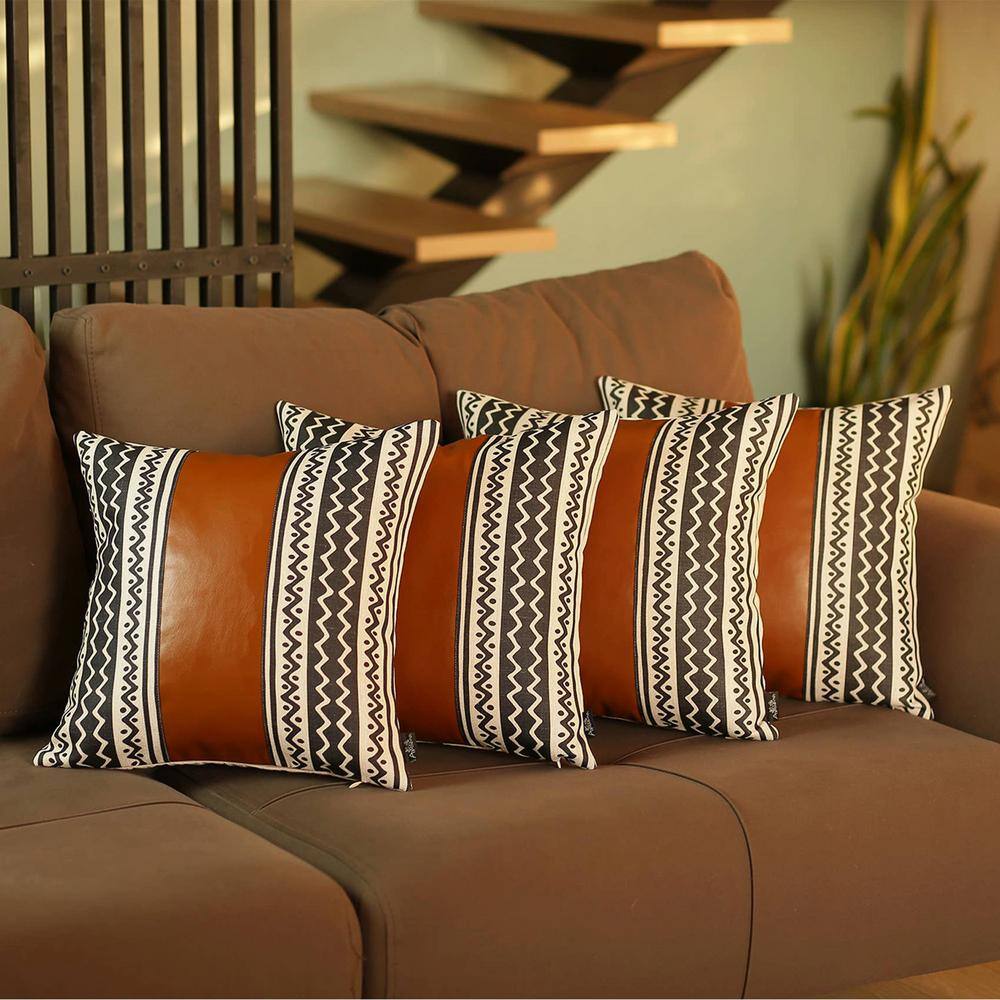 Chevron Black and Brown Faux Leather Euro Pillow Covers