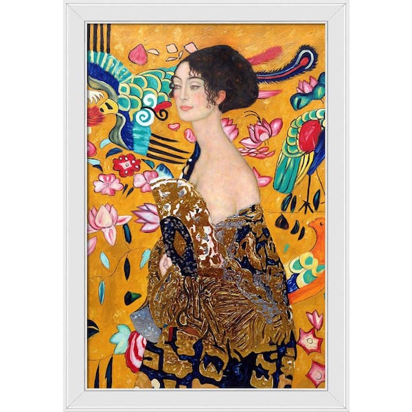 LA PASTICHE Signora Con Ventaglio (Luxury Line) by Gustav Klimt Gallery White Framed People Oil Painting Art Print 28 in. x 40 in.