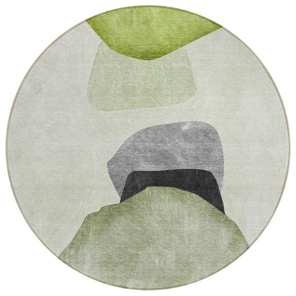 Green Black and Gray 8 ft. Round Woven Abstract Round Indoor/Outdoor Area Rug price history on PriceWatchPro