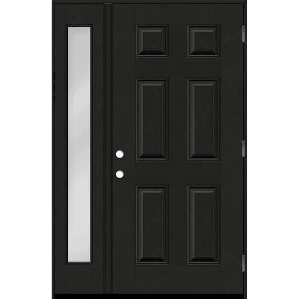 Steves & Sons Regency 51 in. x 80 in. 6 Panel LHOS Onyx Stain Mahogany Fiberglass Prehung Front Door w/Clear12in. SL 6-9/16