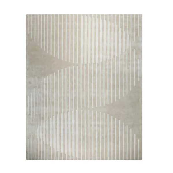 EORC Beige Hand-Tufted Wool Contemporary Modern Rug 7 ft. 9 in. x 9 ft. 9 in. Area Rug