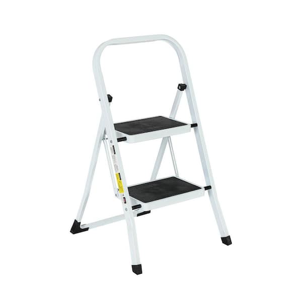 2-Step Iron Folding Step Stool Ladder 330 lbs. Load Capacity Type IA Duty Rating (5.51 ft. Reach Height),White