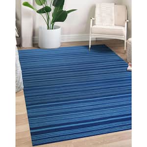Blue Hand-Woven Wool Modern Flat Modern Weave Rug, 10' x 14', Area Rug