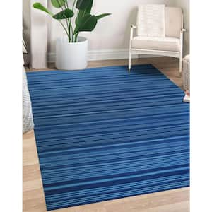 Blue Hand-Woven Wool Modern Flat Modern Weave Rug, 7'9 x 9'9, Area Rug