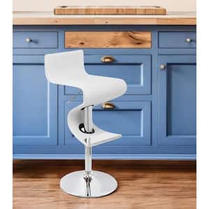 28.00 in. H White Adjustable Height Metal Bar Stool with Faux Leather Seat (Set of 1)
