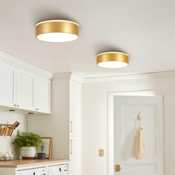 Norma 11.8 in. Modern Drum Gold Integrated LED Flush Mount Light Ceiling Light with Acrylic Panel