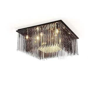 23.62 in. 12-Light Black Modern K9 Crystal Flush Mount Ceiling Light Chandelier for Living Room, with G9 Bulbs Included