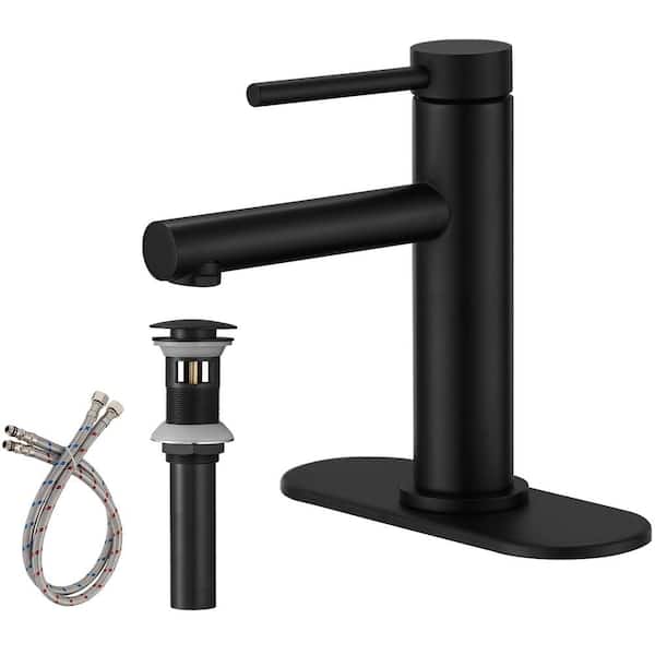 Unbranded Single Hole Single-Handle Bathroom Faucet with Deck Plate in Matte Black