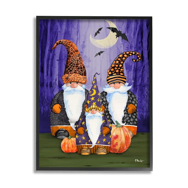 Stupell Industries Three Halloween Gnomes by Paul Brent 1 Piece Framed Graphic Print Fantasy Poster Art Print 20 in. x 16 in.