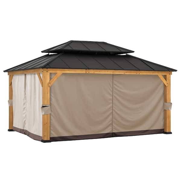 Sunjoy Gazebo Universal Replacement Privacy Curtain, Waterproof Privacy Curtains 4-Panel Screen Walls for 12 x 16 ft. Gazebo