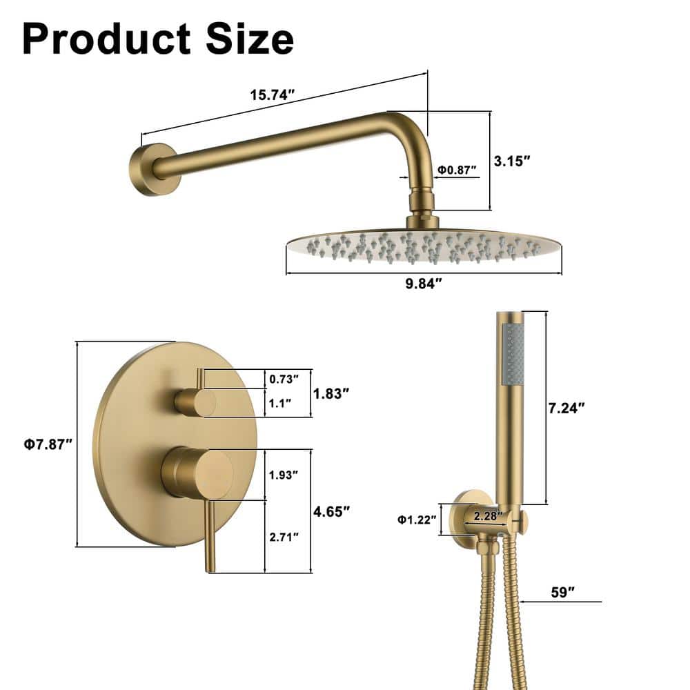 Large Brushed Gold Stainless Steel Dual Shower Head System
