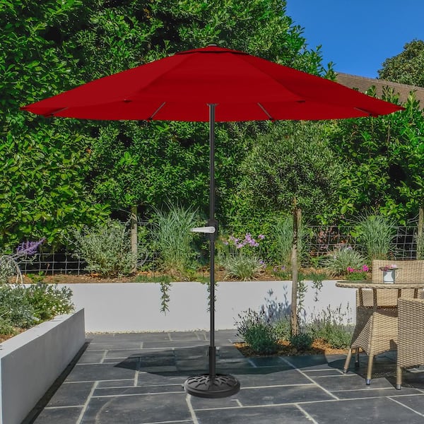 Pure Garden 9 ft. Aluminum Outdoor Patio Umbrella with Hand Pure Garden 9 ft. Aluminum Outdoor Patio Umbrella with Hand
