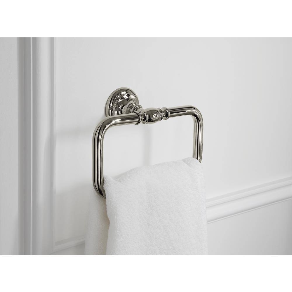 Polished Nickel Rectangular Towel Ring with Vintage Design