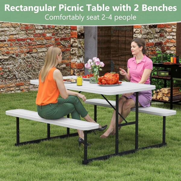 Liviza 53 in. White Rectangle Steel and HDPE Picnic Tables Bench