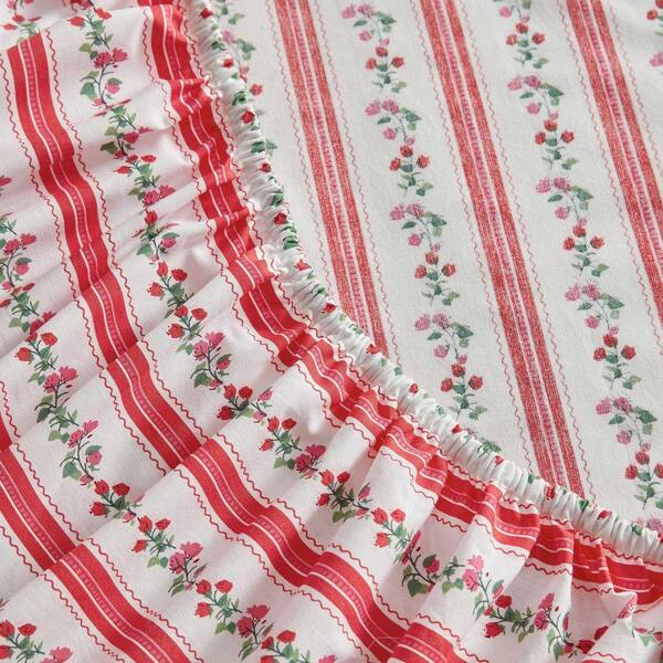 MARTHA STEWART Rose Ribbon 4-Piece White/Red Percale Cotton King